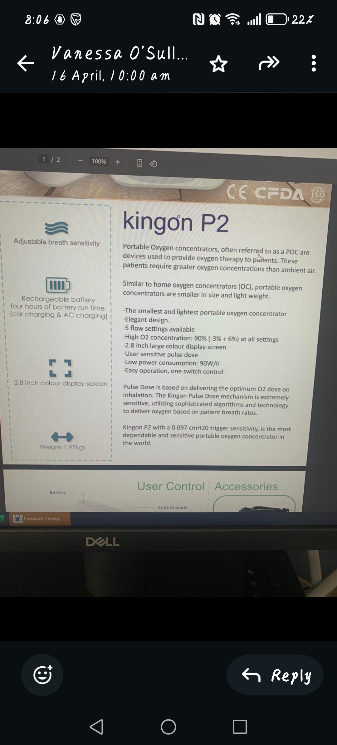 Kingon P2 Portable Oxygen Concentrator