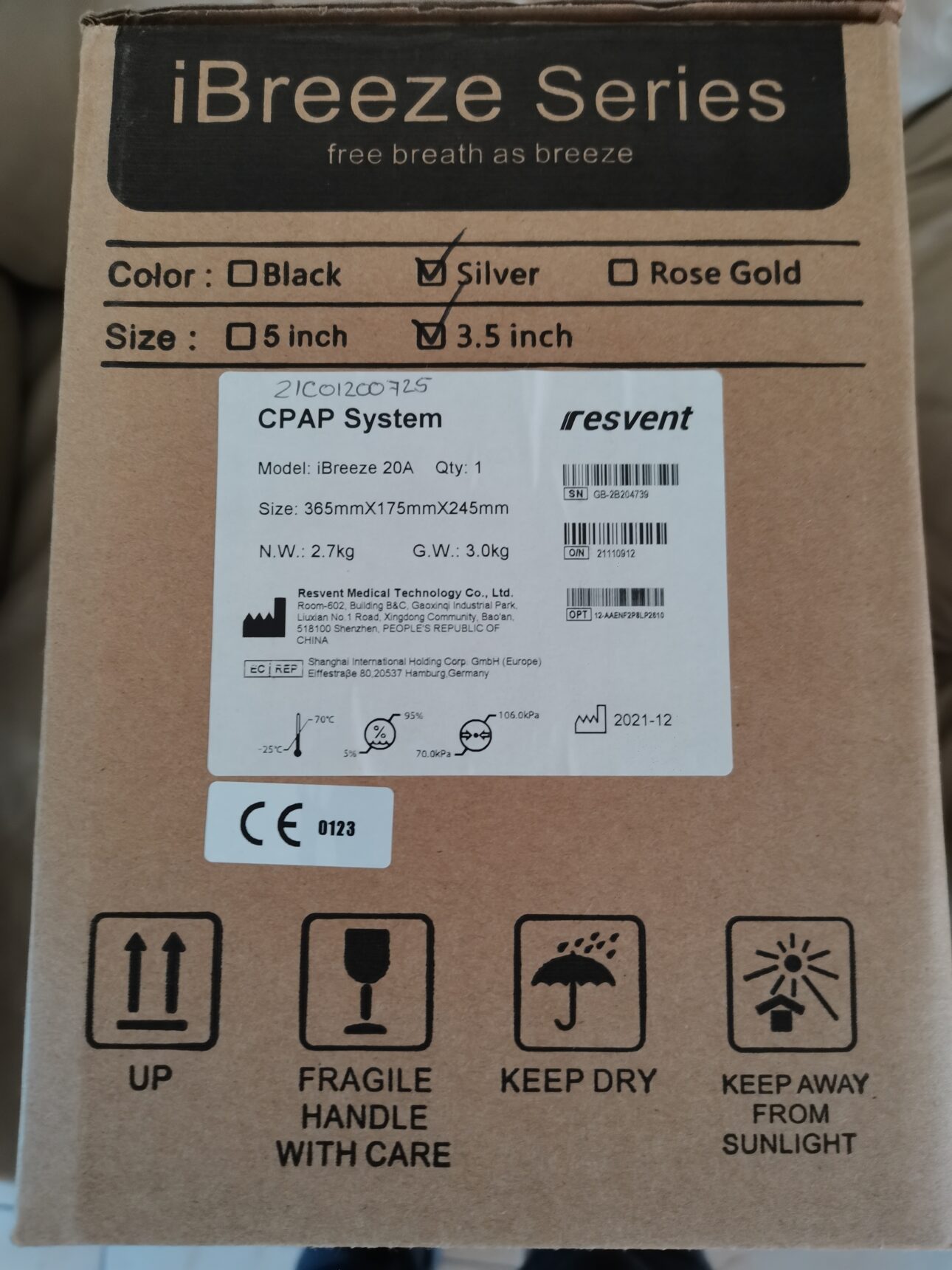 Resvent iBreeze 20A CPAP machine