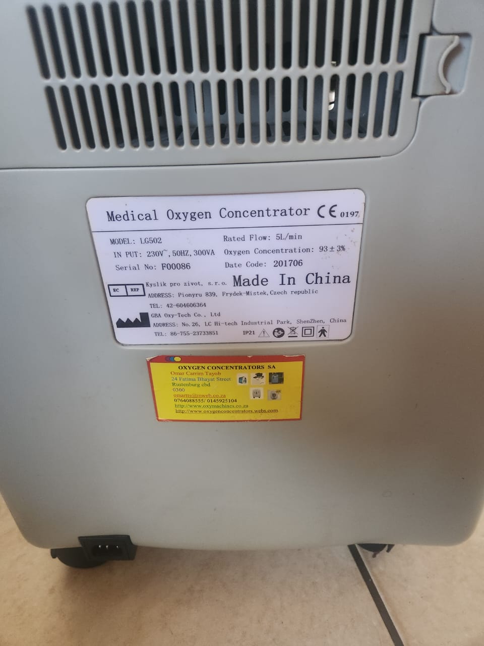 LG502 Oxygen generator