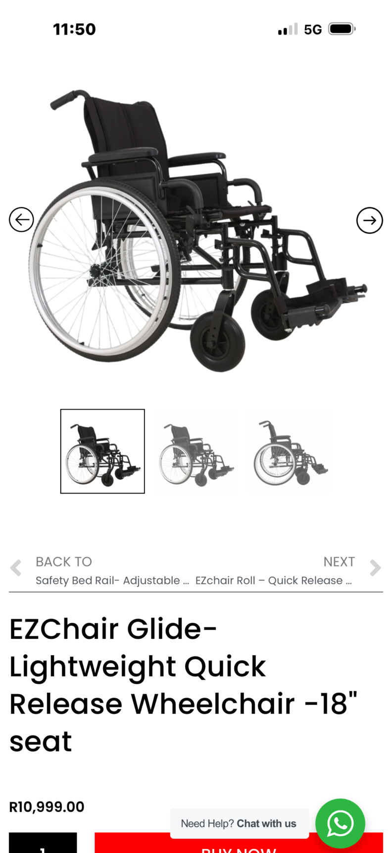 EZChair Glide-Lightweight Quick Release Wheelchair -18″ seat