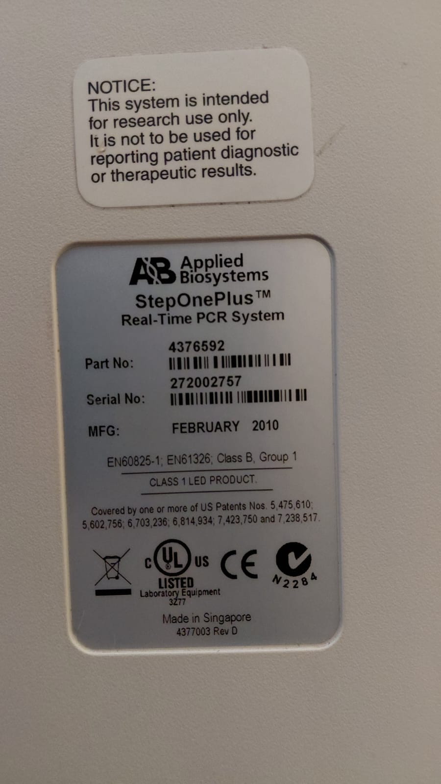 AB Applied Biosystems StepOnePlus Real Time 96-well PCR System