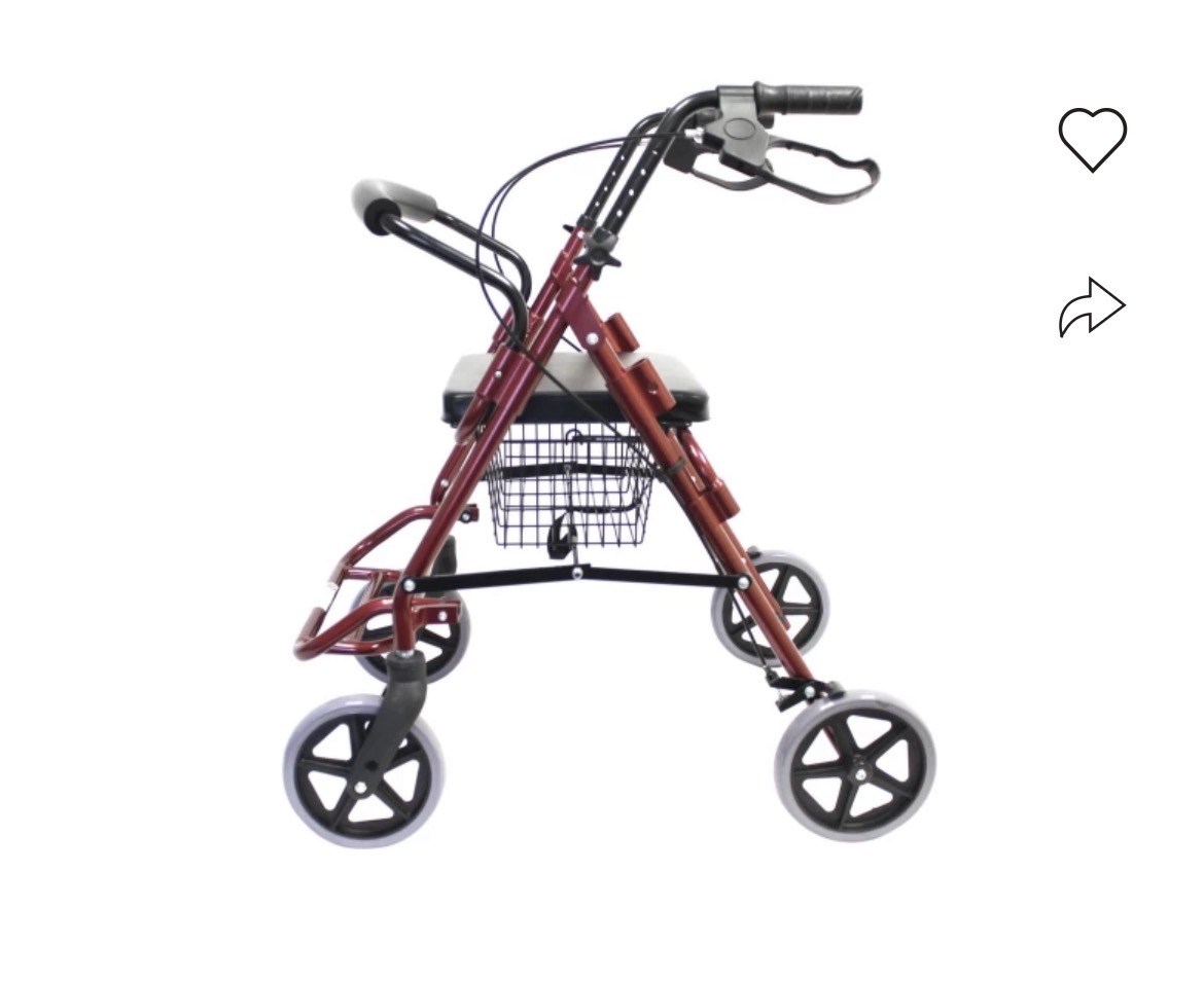 4 wheel walker/rollater with seat, brakes and basket
