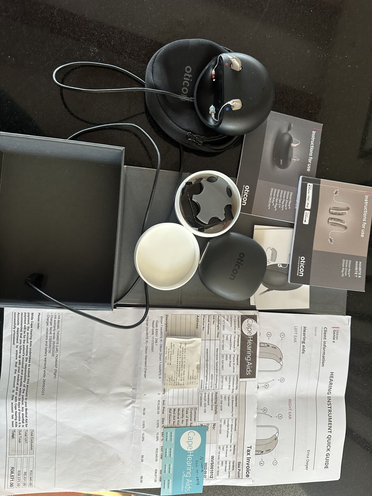 Oticon Zircon 1 miniRITE R Rechargeable Hearing Aids – Complete Kit